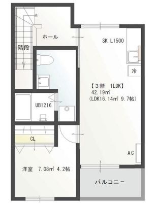 拡大写真:Prive広 3階302の間取り