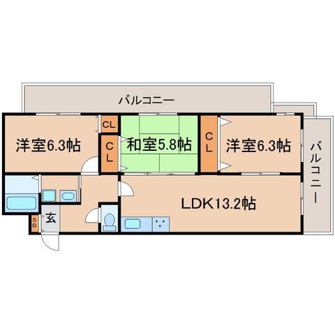 拡大写真:尼崎市南武庫之荘3丁目 1階103の間取り