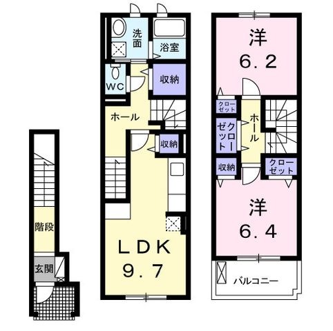 拡大写真:取香牧B 2階205の間取り