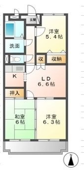 拡大写真:津山市東一宮 3階302の間取り