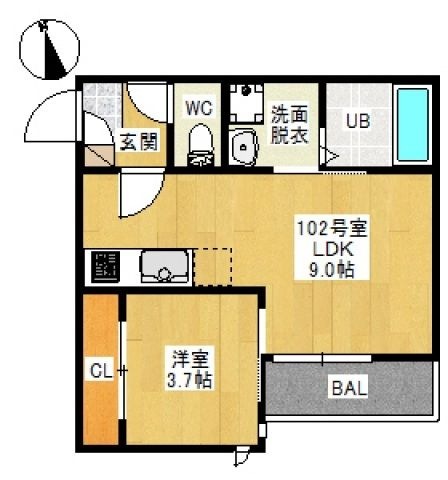 拡大写真:GRANDTIC CUBE 西市 1階102の間取り