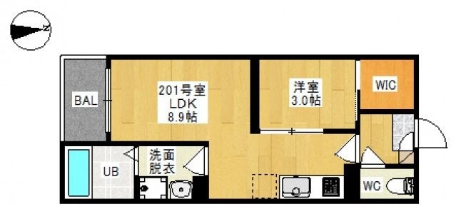 拡大写真:Regalest 奥田本町Ⅱ 2階201の間取り