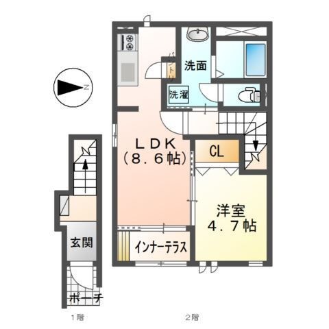 拡大写真:K’s HOUSE上中野 2階201の間取り