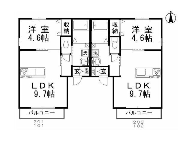 拡大写真:ハイムSAKURA 1階101の間取り