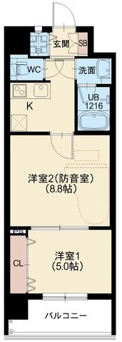 拡大写真：THE　MUSIC　COURT 6階607の間取り