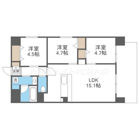 拡大写真:Alivis野田阪神 3階301の間取り