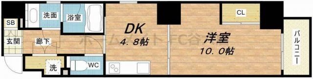 拡大写真：ボーベル南船場 13階1303の間取り