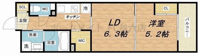 拡大写真:ネットフローラ阿波座 10階1002の間取り