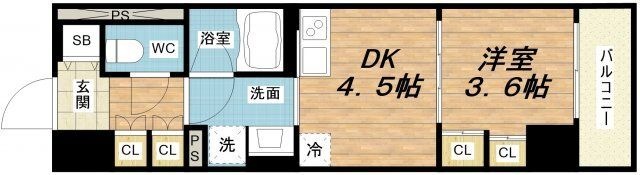 拡大写真:エル・セレーノ大阪天神橋 2階203の間取り