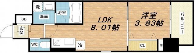 拡大写真:滝川公園プライマリーワン 2階205の間取り