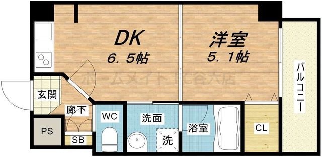 拡大写真:ZEUS難波CUBE 8階801の間取り