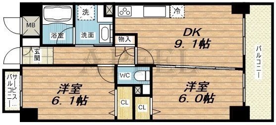 拡大写真:カルムレトリア西梅田 3階301の間取り