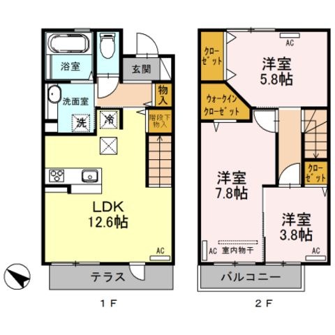 拡大写真:D-roomウィスタリア 2階102の間取り
