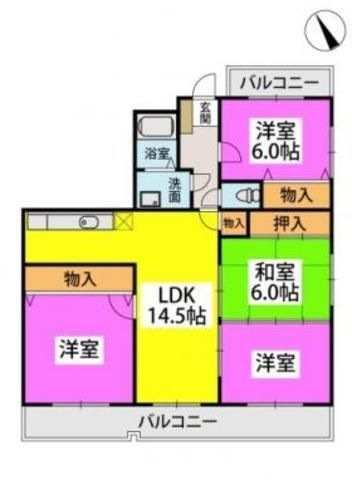 拡大写真:ファミール野間 7階702の間取り