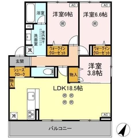 拡大写真:福岡市中央区平和3丁目 1階201の間取り