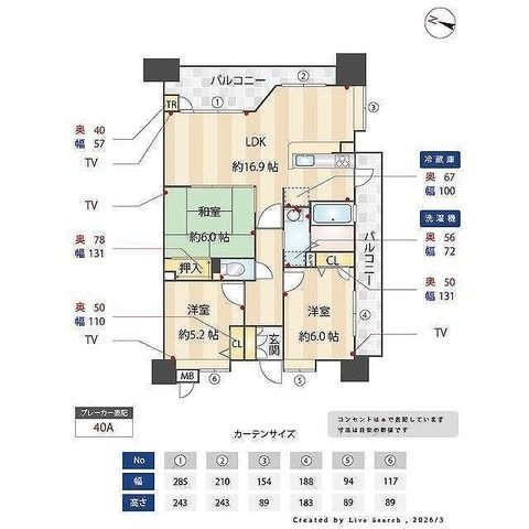 拡大写真:サンリヤン薬院 9階901の間取り