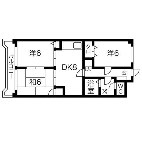 拡大写真:福岡市南区高宮2丁目 7階703の間取り