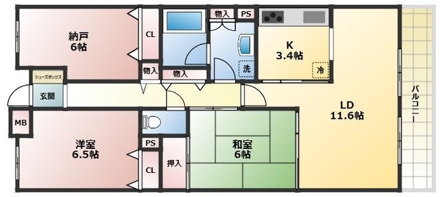 拡大写真:甲子園三番町ハイツ 1階110の間取り
