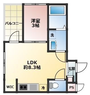 拡大写真：Mele　Hou 1階102の間取り