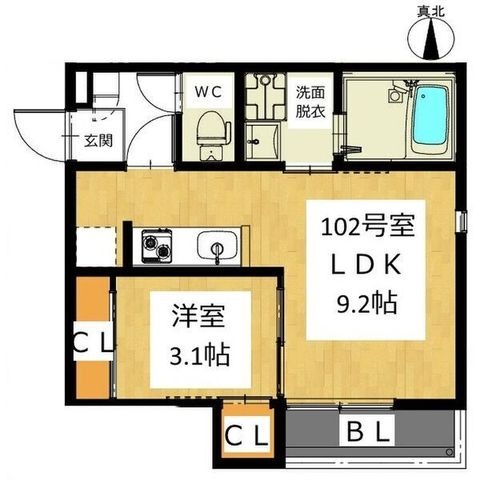 拡大写真:GRANDTIC新瑞橋 1階102の間取り