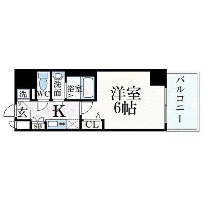 拡大写真:プレサンス三宮エレガンシア 4階407の間取り