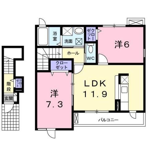 拡大写真:ウエストコートⅡ番館 2階202の間取り