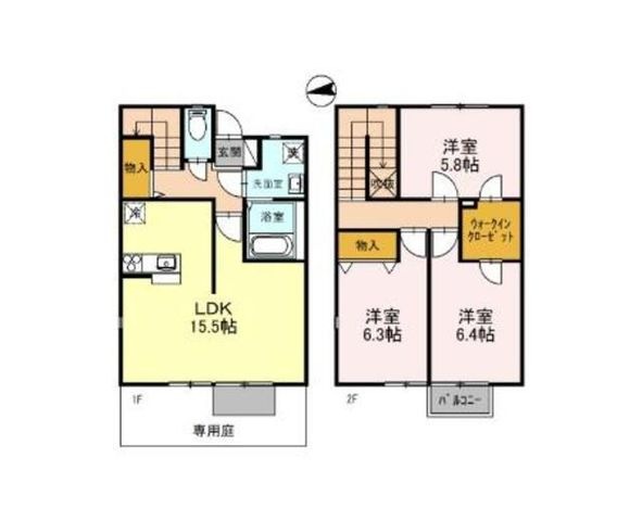 拡大写真:CASA BLANCA D棟 1階103の間取り