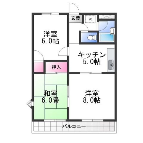 拡大写真：RICHウエストフィールド 3階301の間取り