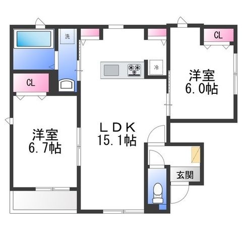 拡大写真:クインテット土生 D 1階0101の間取り