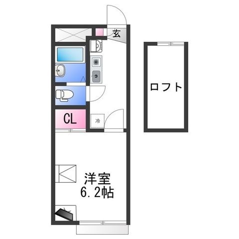 拡大写真:レオパレス和歌川 1階102の間取り