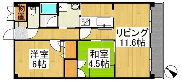 拡大写真:ルネス倉敷 1階102の間取り