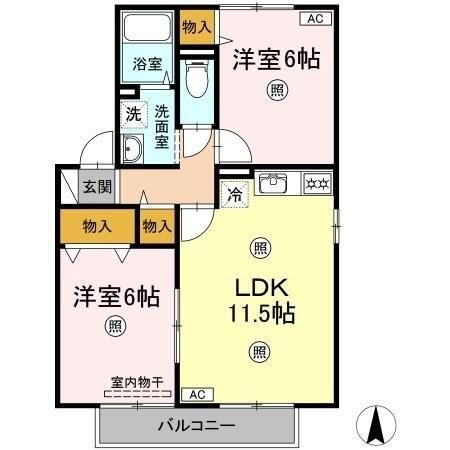 拡大写真:倉敷市玉島乙島 2階201の間取り
