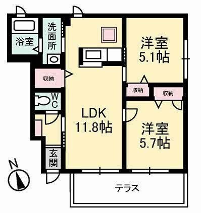 拡大写真:倉敷市四十瀬 1階101の間取り