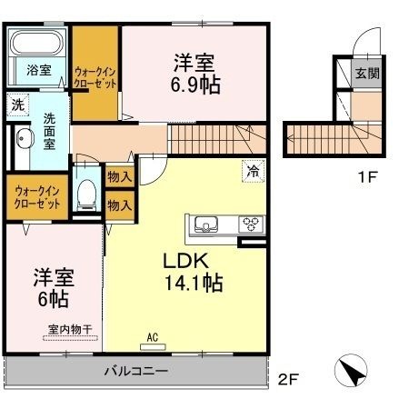 拡大写真:倉敷市西阿知町 2階202の間取り