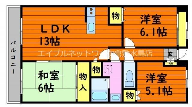 拡大写真:クレストール 4階406の間取り