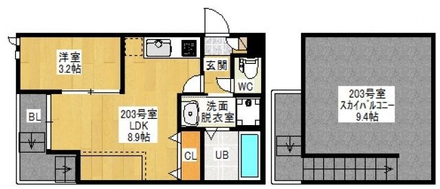 拡大写真:GRANDTIC R.I青崎 2階203の間取り