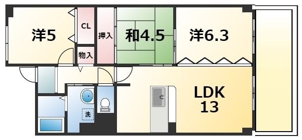 拡大写真:フローラルコート橘 2階206の間取り