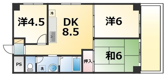 拡大写真:尼崎梅の木公園アーバンリズ 3階308の間取り