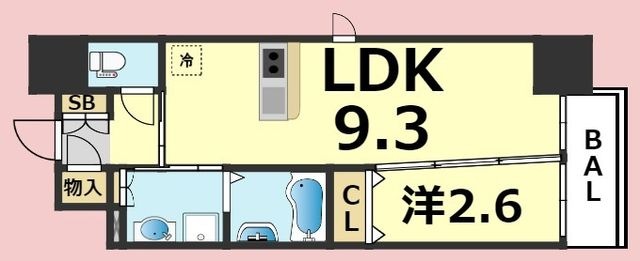 拡大写真:クローバー・フロント 9階901の間取り