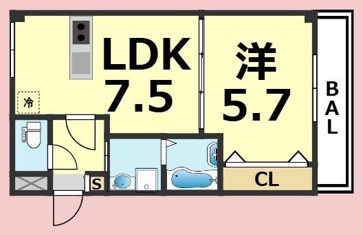 拡大写真:シロハイヌ西難波 1階102の間取り