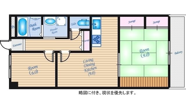 拡大写真:シャトーサンライズ観音 6階604の間取り