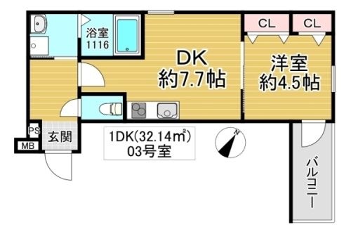 拡大写真:フジパレス森河内西Ⅱ番館 1階103の間取り