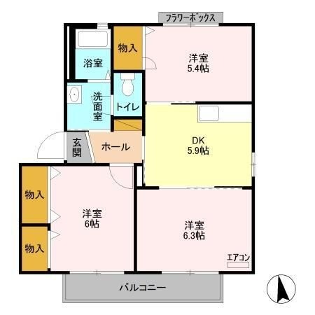 拡大写真:ディアコート 2階202の間取り