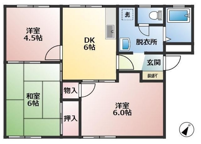 拡大写真:サンライズハイツ 1階105の間取り