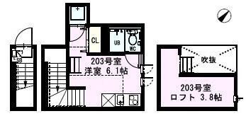 拡大写真：ＤＵＰＬＥＳＴ　千川 2階203の間取り