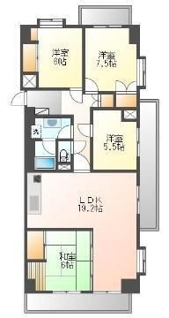 拡大写真:サンライフ香椎 2階205の間取り