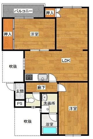 拡大写真:Oak hills 10 2階202の間取り