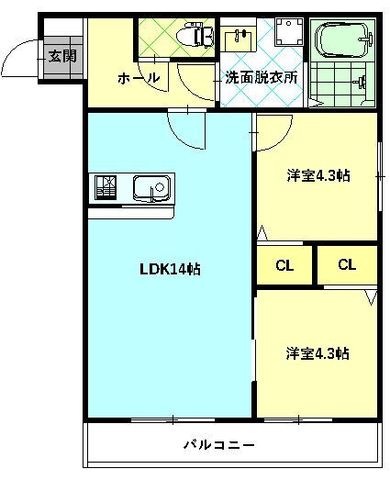 拡大写真:エクリエ若宮 1階202の間取り