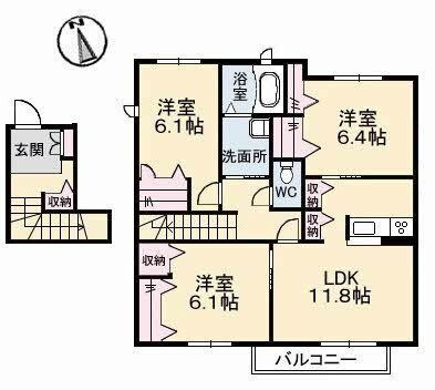 拡大写真:ヴィラーチェ川入 A棟 2階202の間取り