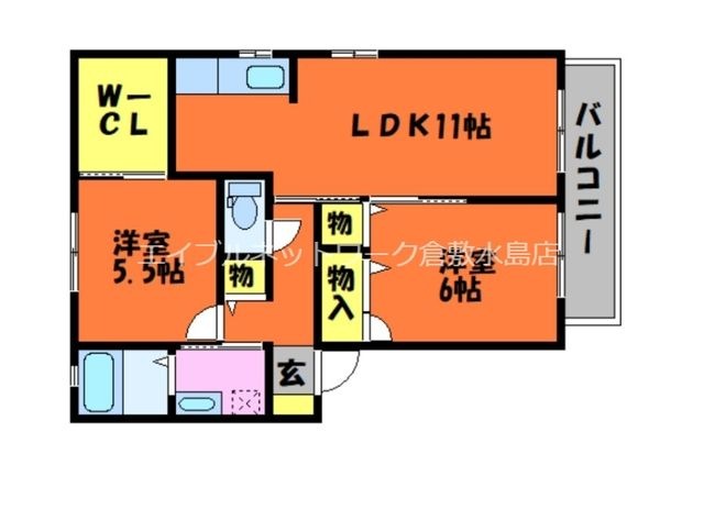 拡大写真:メゾンひまわりB 2階202の間取り